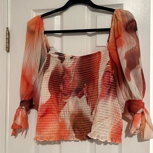 NWT Express Abstract Print Square Neck Smocked Top